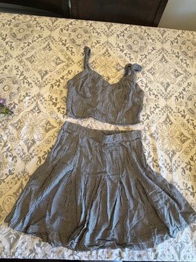 Japna Black & White Gingham Crop Top and Flared Mini Skirt Set